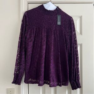cable and gauge lace purple lined blouse.  NWT,  size XL